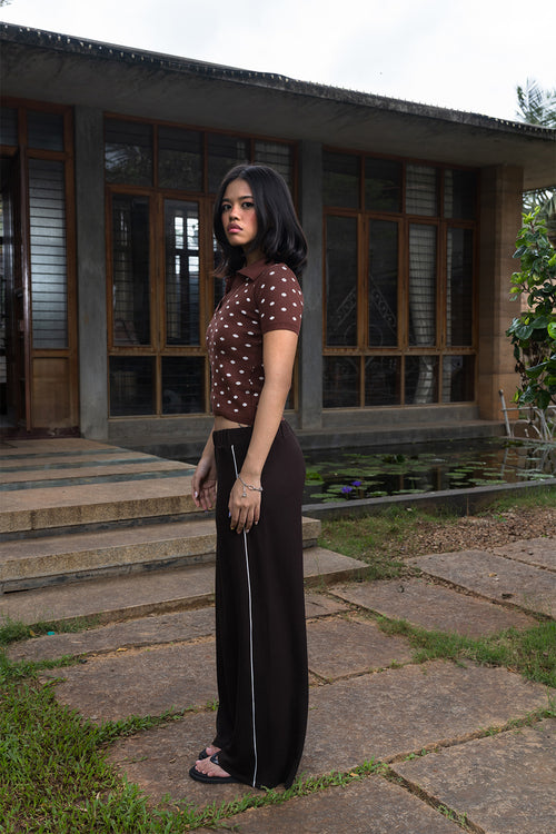 Fine Knit Polka Dot Polo | Brown