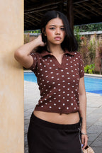 Fine Knit Polka Dot Polo | Brown
