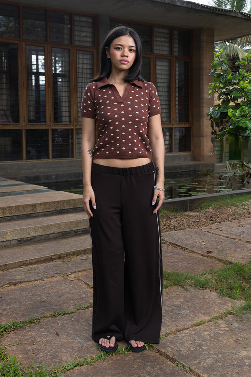 Fine Knit Polka Dot Polo | Brown
