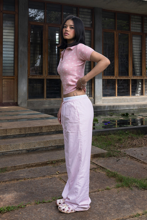 Fine Knit Polka Dot Polo | Pink