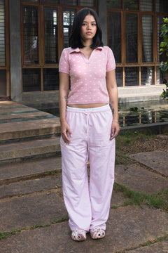 Fine Knit Polka Dot Polo | Pink