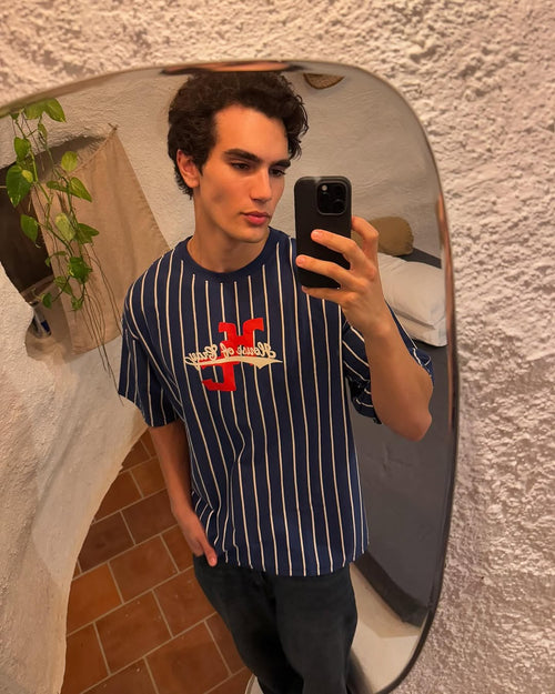 HOC Cherub Heart Baseball Tee - White and Navy Stripes