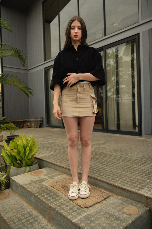 Beige Utility Corduroy Skirt