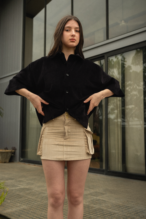 Beige Utility Corduroy Skirt