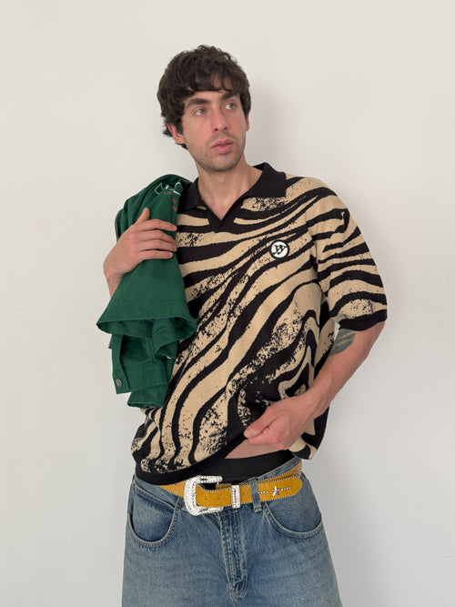Beige Animal Abstract Jacquard Polo