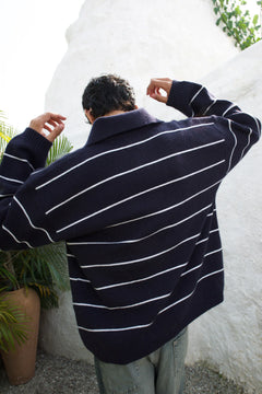 ELCAMBARO Jacquard Pullover | Mango & ElCaballo Wool Blend Polo | Dark Navy