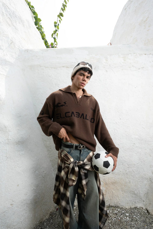 Pinstripe Knit Polo & ELCABALLO Jacquard Knit Polo | Brown