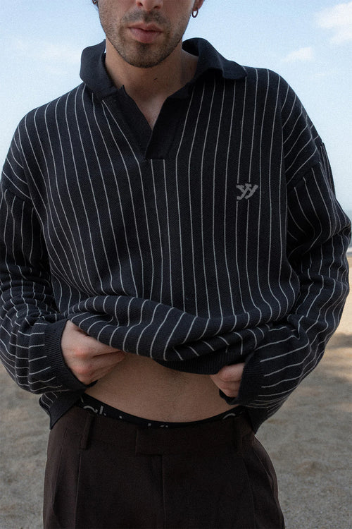 Pinstripe Knit Polo & ELCABALLO Jacquard Knit Polo | Brown