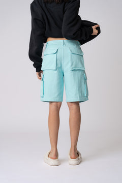 Light blue six pockets cargo shorts