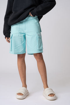 Light blue six pockets cargo shorts