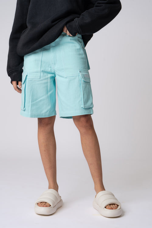 Light blue six pockets cargo shorts