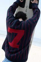 Varsity Mohair Pullover | Navy & Red