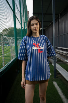 HOC Cherub Heart Baseball Tee - White and Navy Stripes