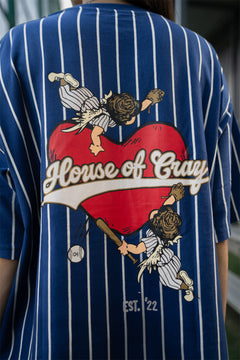 HOC Cherub Heart Baseball Tee - White and Navy Stripes