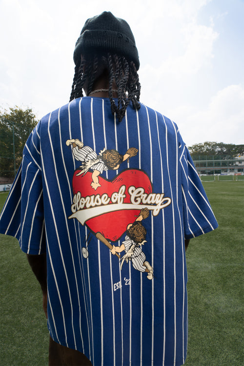 HOC Cherub Heart Baseball Tee - White and Navy Stripes