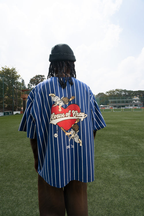 HOC Cherub Heart Baseball Tee - White and Navy Stripes