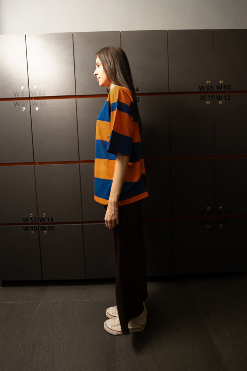 Orange and Blue Classic Wide Stripe Tee