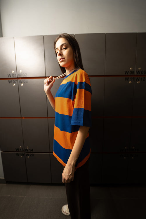 Orange and Blue Classic Wide Stripe Tee