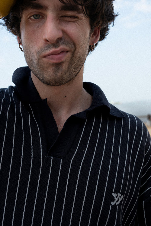 Pinstripe Knit Polo