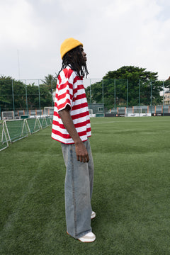 Relaxed Fit Red and White Striped Polo Tee