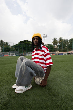 Relaxed Fit Red and White Striped Polo Tee