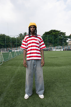 Relaxed Fit Red and White Striped Polo Tee