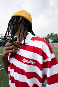 Relaxed Fit Red and White Striped Polo Tee