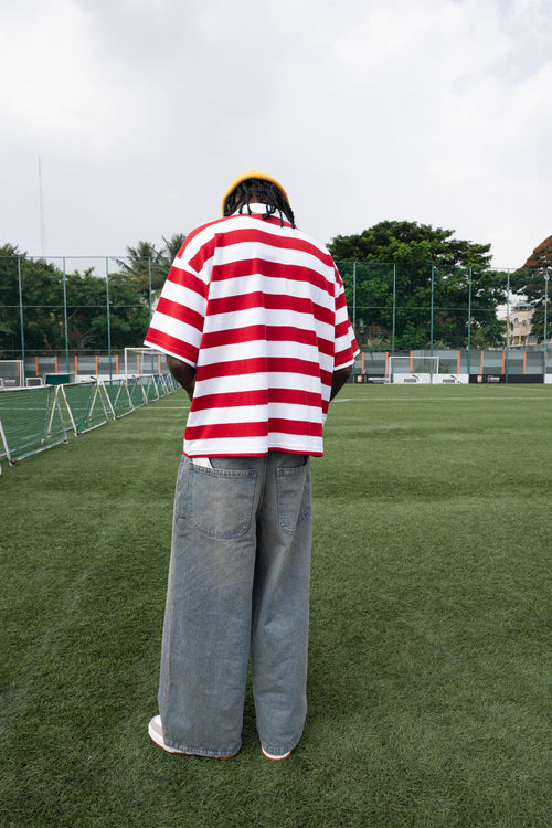 Relaxed Fit Red and White Striped Polo Tee