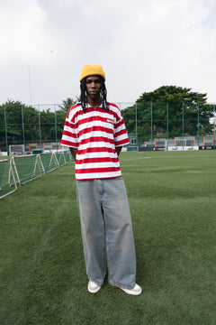 Relaxed Fit Red and White Striped Polo Tee