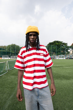 Relaxed Fit Red and White Striped Polo Tee