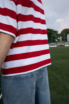 Relaxed Fit Red and White Striped Polo Tee