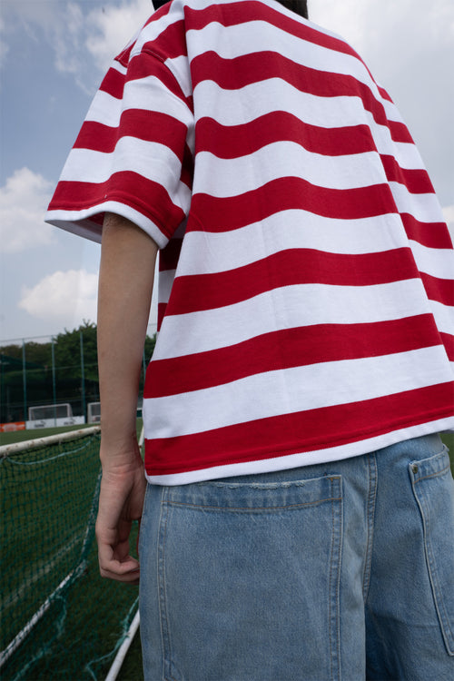 Relaxed Fit Red and White Striped Polo Tee