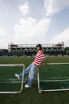 Relaxed Fit Red and White Striped Polo Tee