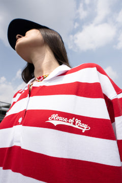 Relaxed Fit Red and White Striped Polo Tee