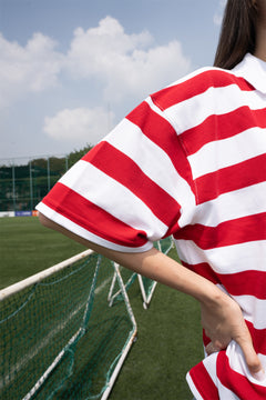 Relaxed Fit Red and White Striped Polo Tee