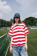 Relaxed Fit Red and White Striped Polo Tee