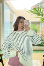 Vertical Stripes Jacquard Pullover Sweater