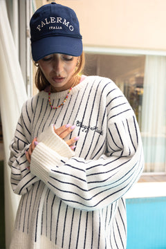 Vertical Stripes Jacquard Pullover Sweater