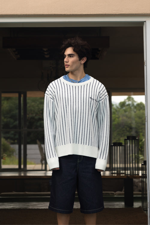 Vertical Stripes Jacquard Pullover Sweater