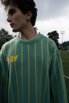 Green and  Yellow Vertical Stripe Jacquard Pullover