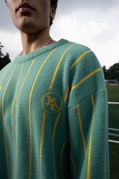 Green and  Yellow Vertical Stripe Jacquard Pullover