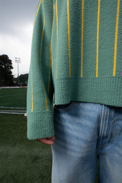 Green and  Yellow Vertical Stripe Jacquard Pullover