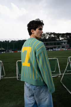 Green and  Yellow Vertical Stripe Jacquard Pullover