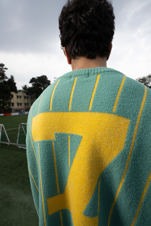 Green and  Yellow Vertical Stripe Jacquard Pullover