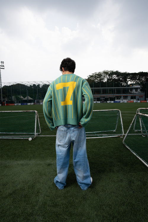 Green and  Yellow Vertical Stripe Jacquard Pullover