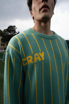 Green and  Yellow Vertical Stripe Jacquard Pullover