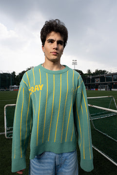 Green and  Yellow Vertical Stripe Jacquard Pullover