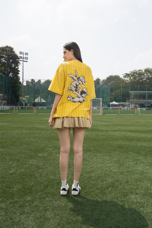 Retro Yellow and White Striped Cotton Cherub Tee