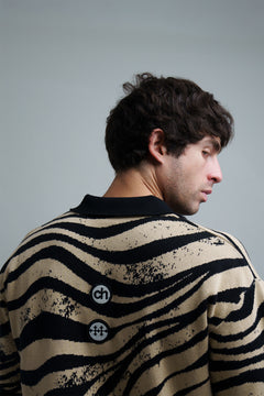 Beige Animal Abstract Jacquard Polo