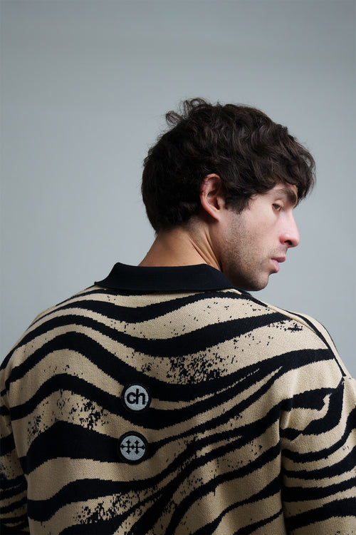 Beige Animal Abstract Jacquard Polo